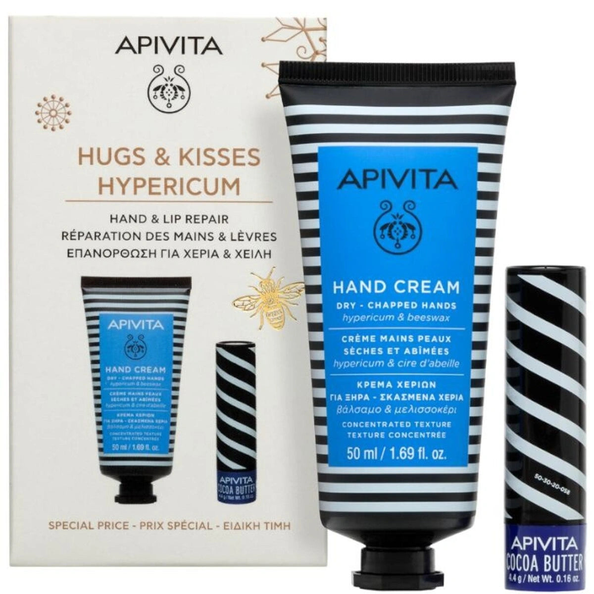 Apivita Coffret Creme Mãos 50ml + Stick Labial Manteiga de Cacau 4,4g