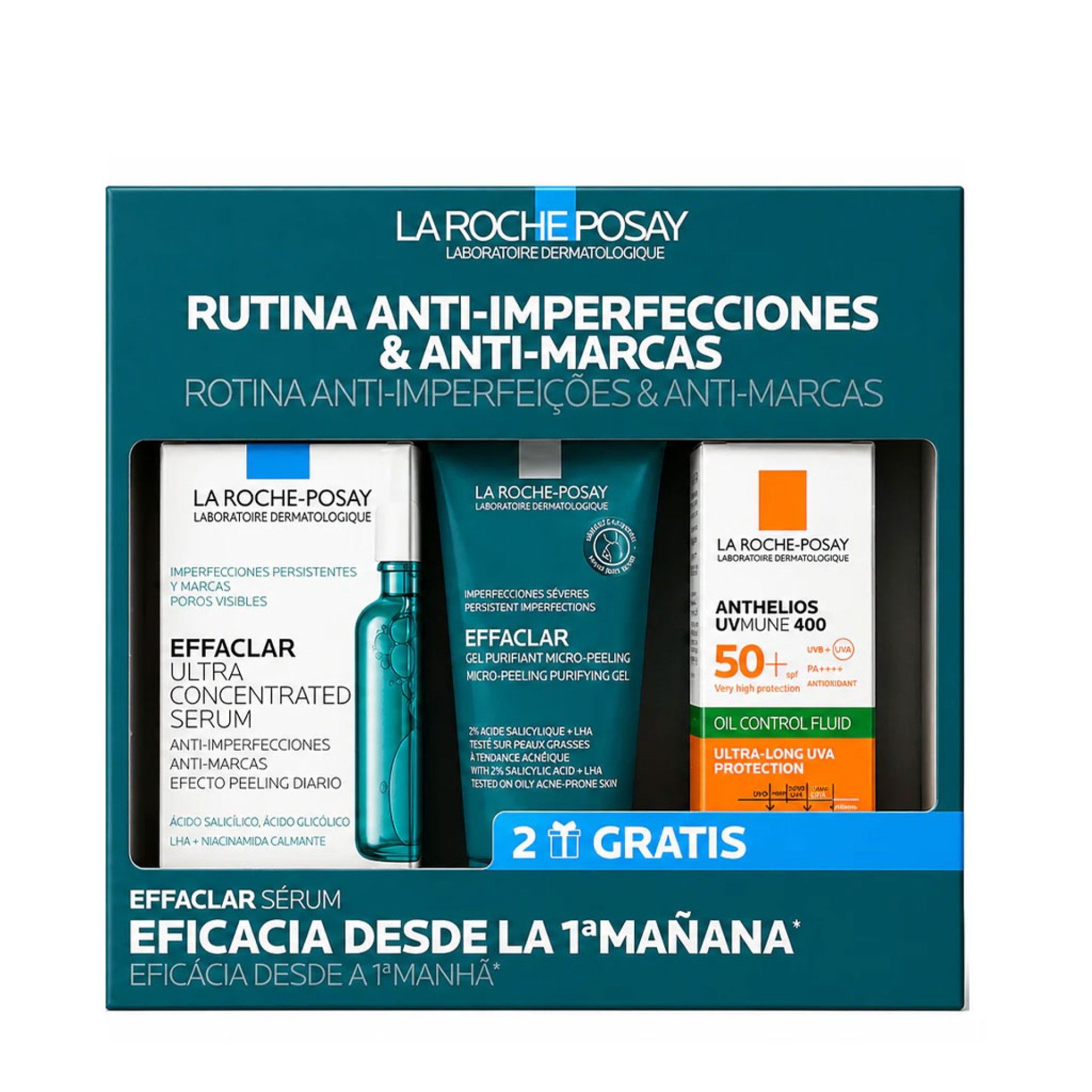 La Roche Posay Effaclar Sérum ultra concentrado 30ml + Effaclar gel purificante 50ml + Uvmune oil control SPF50+ 15ml