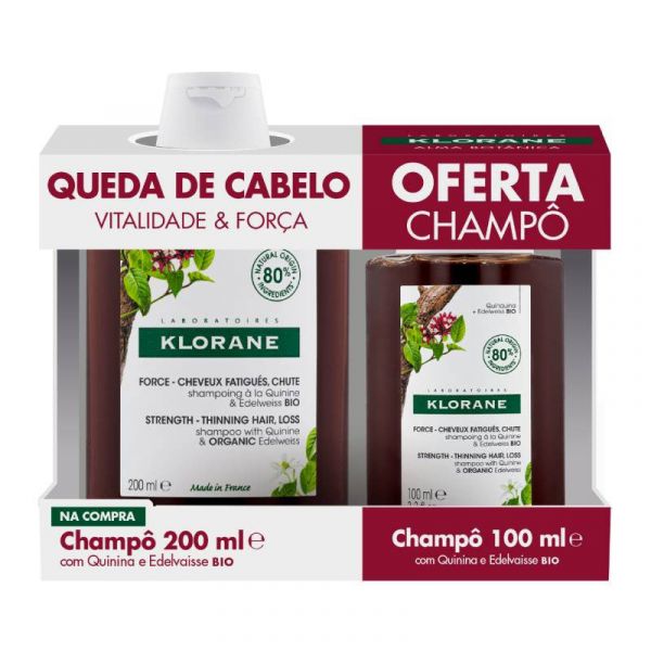 Klorane Quinina e Edelweiss Champô 200ml + 100ml