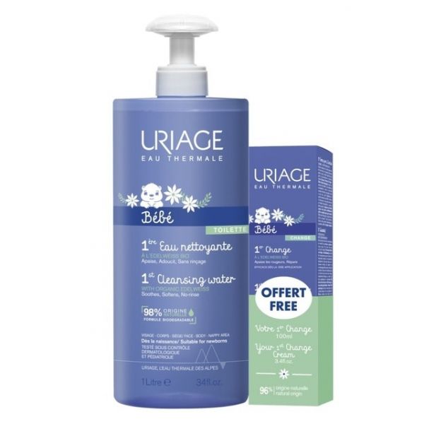 Uriage Bébé 1ª Água de Limpeza 1L + 1º Creme Muda de Fralda100ml