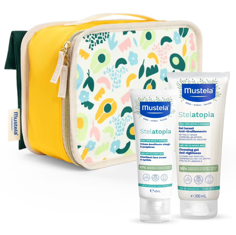 Mustela Kit Stelatopia Gel Lavante 200ml + Stelatopia rosto 40ml + Oferta Bolsa