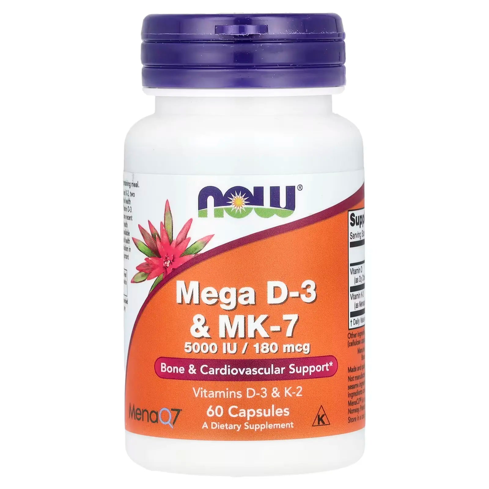 NOW Vitamina D-3 125mg + Vitamina MK7 60 Capsulas