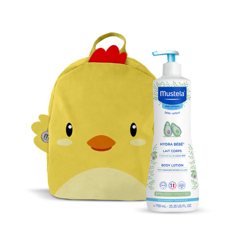 Mustela Hydra Bebé Leite Corporal 750ml + Oferta Mochila Pintainho — Bebé - Mamã, Hidratação do Bebé, Hidratação e Higiene