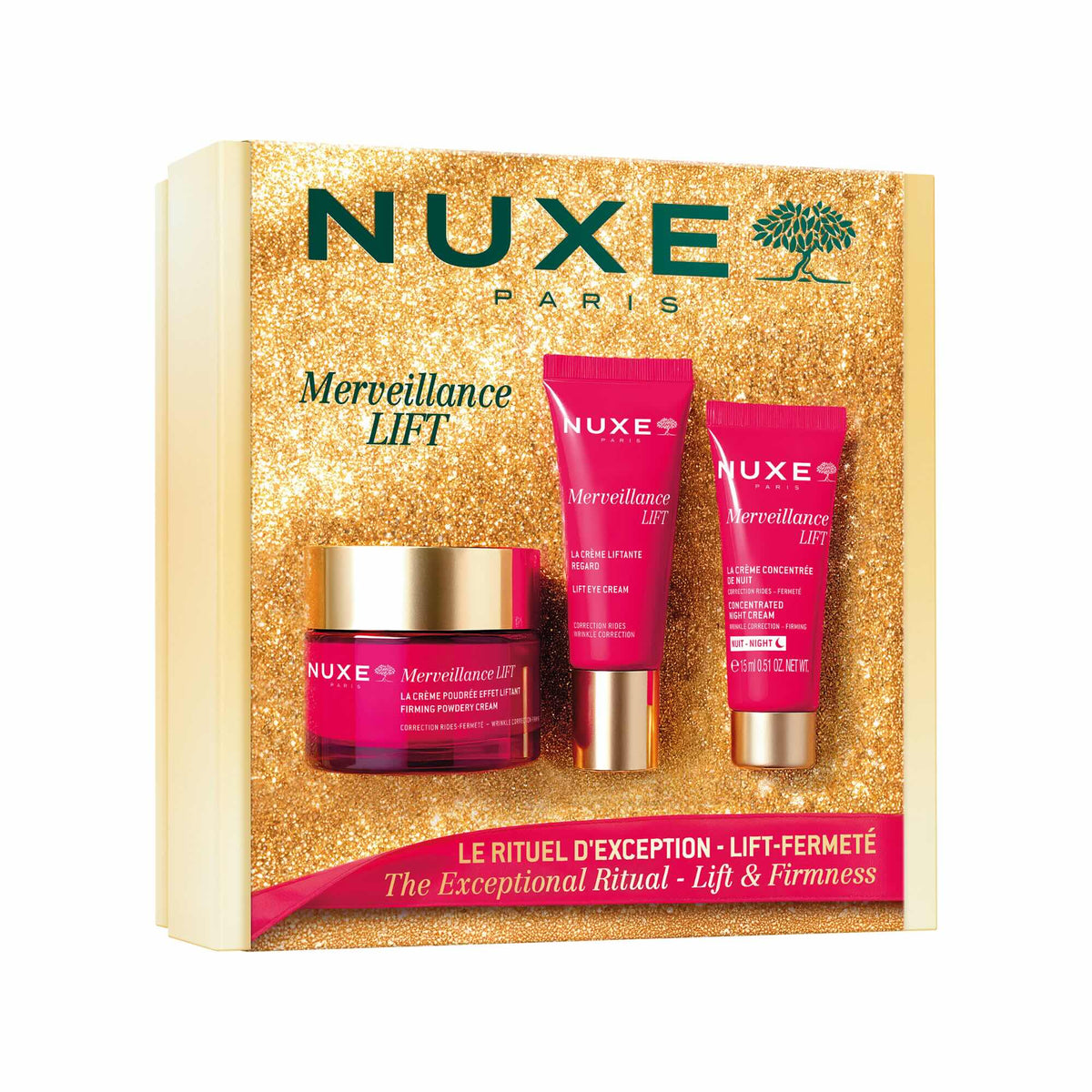 Nuxe Coffret Merveillance Lift Creme 50ml + Creme de Olhos 15ml + Oferta Noite 15ml → encurtado: Nuxe Coffret Merveillance